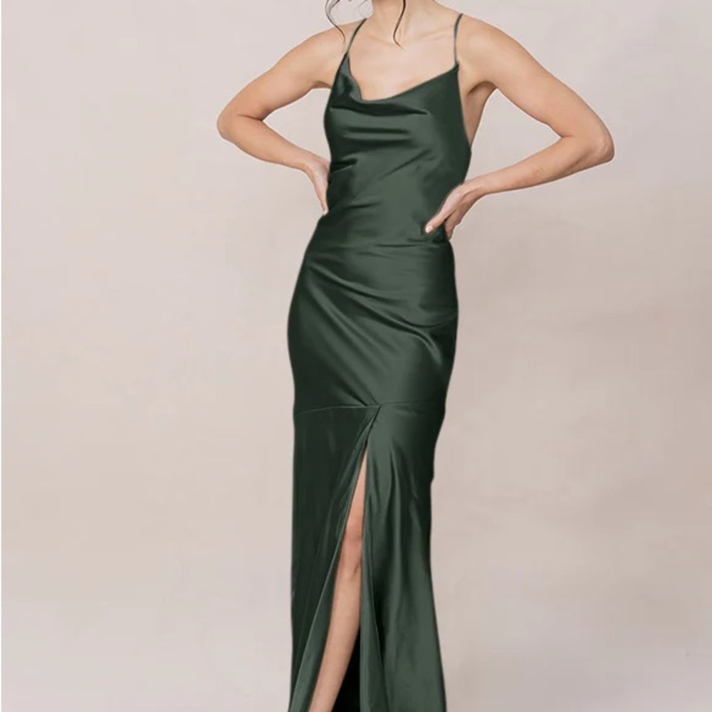 Revelry Deep Olive Kimora Satin Dress